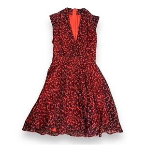 French Connection Feline Wonder Wild Cat Chiffon V-Neck Sleeveless Fit & Flare